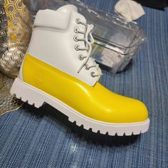 Brand New Custom Boots Fashion Multiple Sizes And Colors Available Timberland Boots Mens, Combat Boots Men, Shoes Boots Timberland, Timberland Premium, Yellow Boots, Mens Ankle Boots, Custom Boots, Swim Shoes, Timberland Shoes