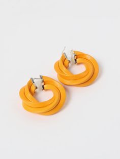 Hoop Model  Braided Lambskin  18kt Gold Plated Silver  Bridge Closure  Made In Italy Twist Weave, Gold Plated Silver, Leather Earrings, Bottega Veneta, Bridge, Twist, Women Accessories, Italy, Orange