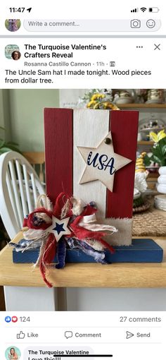 an american flag made out of wood with the word usa written on it and stars