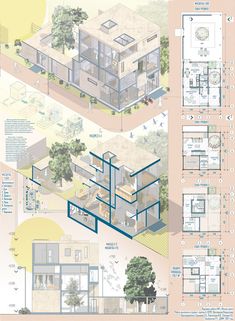 an architectural drawing shows the various sections of a house and its surrounding area, including two levels