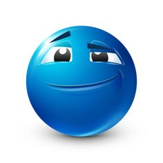 a blue smiley face with two eyes and one eye opened to the side, on a white background