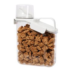 dog food in a plastic container on a white background