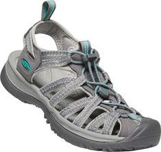 Elastic cording gives these lightweight performance sandals a secure fit  in or out of the water  and the washable uppers make cleaning the KEEN Whisper sandals a breeze. Green Camping, Camping Bedarf, Keen Sandals, Green Sandals, Hiking Socks, Quick Draw, Hiking Sandals, Peacock Green, Socks And Sandals