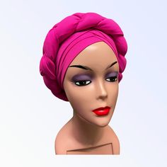 This braided band-style turban hat is perfect for women who want to add a touch of shine and sophistication to their wardrobe.  The hat is made from a shimmering metallic fabric that catches the light beautifully. It is a great choice for African traditional attire, and will complement any outfit.  The braided band design adds a touch of elegance, making this turban hat a fashionable choice for any occasion. It is easy to wear and will add a touch of glamour to your look. Pink Headscarf Headband, Adjustable Pink Turban, Adjustable Knotted Turban, Adjustable Knotted Headband, Pink Headscarf, Fashion Turban, Turban Cap, Mode Rose, Style Africain