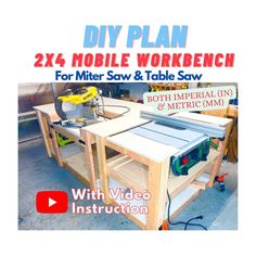 an advertisement for a mobile workbench with instructions on how to use the table saw