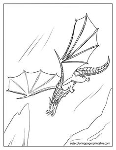 a drawing of a dragon flying in the sky