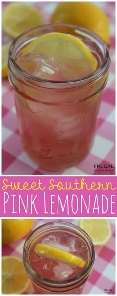 the pink lemonade is ready to be served in mason jars