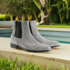 Gray Suede Chelsea Boots for Men Leather Ankle Boots Leather Pants Women, Gray Suede