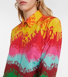 Printed Silk And Cotton Shirt in Multicoloured - Valentino | Mytheresa Sophie Bille Brahe, Printed Silk, Silk Printing, Valentino Garavani, Jimmy Choo, Cotton Shirt, Christian Louboutin, Button Up Shirts, Button Up