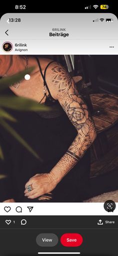 a woman with tattoos on her arm and leg