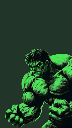 the incredible hulk is depicted in green and black ink, with his arms stretched out