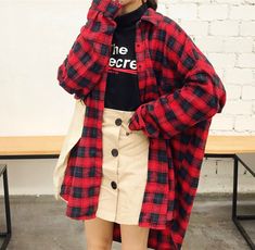 Harajuku Checker Turnover Collar Long Sleeve Shirt