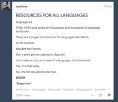 a tweet that reads resources for all languages