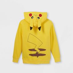 When catching 'em all is the mission, your kid will be ready in this Pokemon Pikachu Costume Hoodie Sweatshirt. Made from a soft fabric blend, this kids' hooded sweatshirt is designed with an attached hood and banded cuffs and hem to offer them a snug fit. Plus, the front full-length zipper makes it easy to layer over their tees or tanks. In a yellow hue, it features a small pokeball patch at the chest with Pikachu face print and ear accents over the hood to help them flaunt their fandom — from Pikachu Halloween Costume, Pikachu Face, Pikachu Halloween, Pikachu Hoodie, Pikachu Costume, Back Of Hoodie, Hoodie Yellow, Silly Clothes, Pokemon Clothes