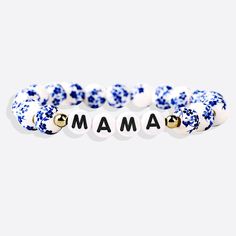 Blue Porcelain Floral Beaded Bracelet for Mom & Grandma Beautiful Beaded Bracelet, Energy Bracelets, Celebrate Mom, Mom And Grandma, Unique Canvas, Name Bracelet, Silver Accents, Heartfelt Gifts, 925 Sterling Silver Jewelry