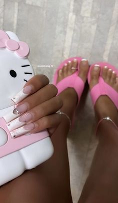 Diy Summer Nails, Cute Pink Nails, Kitty Nails, Tapered Square Nails, Acrylic Toe Nails, Acrylic Toes, Hello Nails, Art For Beginners, Duck Nails