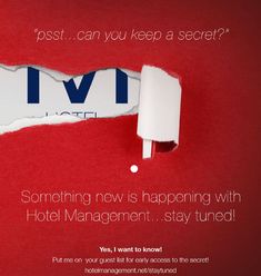 a torn piece of paper with the words hotel management on it and an advert for ivl