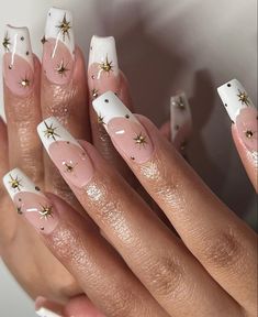 Art Deco Acrylic Nails, Dance Nails, Christmas Spread, Nail Time, Coffin Press On Nails, Nails White, Nail Swag, Nails Christmas, Star Nails