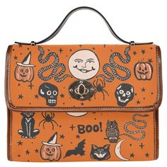 Unleash the spooky spirit wherever you go with this stylish, customizable Vintage Style Halloween Satchel Bag. Constructed from waterproof canvas, this stylish bag is designed for large capacity carrying and adjustable shoulder straps for comfort. Handmade-to-order and featuring exclusive artwork, be prepared to make a Halloween Moon, Bon Bon, Fashion Baby, Satchel Bag, Womens Purses, Stylish Bag, Dia De Muertos, Black Trim, Vintage Halloween