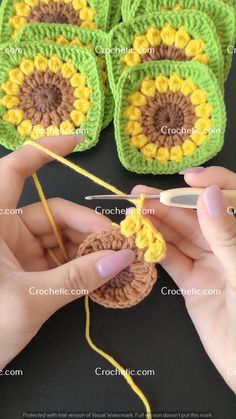 crocheted granny's sunflowers are being worked on