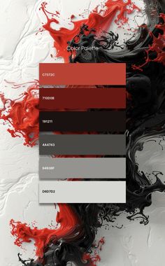 an abstract painting with red, black and white colors on it's surface is featured in the color palette