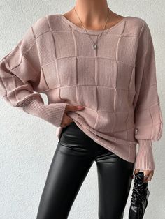 Women's Round Neck Solid Color Drop Shoulder Loose Knitted Sweater Dusty Pink Casual  Long Sleeve Fabric Plaid,Plain Pullovers High Stretch  Women Clothing, size features are:Bust: ,Length: ,Sleeve Length: Raglan Sleeve Sweater, Cable Knit Jumper, Ribbed Knit Sweater, Navy Blue Color, Knit Jumper, Knitted Sweater, Knitwear Women, Casual Fits, Long Sleeve Sweatshirts