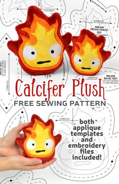 the instructions for how to make a fire - themed plushie with this free sewing pattern