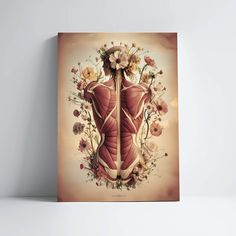 A beautiful Steampunk Inspired Style print of the Human Muscles of the back with flowers. Science fiction that incorporates retro-futuristic technology and aesthetics inspired by, but not limited to, 19th-century industrial. This is the perfect graduation gift for any medical professional. Available as poster or canvas print.  POSTER QUALITY  -10.3 mil thick -High color -Printed on Epson Stylus Pro 7900 -Uses Epson UltraChrome HDR ink-jet technology -Epson Enhanced Matte Paper -Heavyweight stock Massage Room Colors Ideas, Massage Therapy Room Decor, Chair Massage Booth Set Up, Massage Therapy Rooms Ideas, Boho Massage Room Ideas, Massage Room Colors, Therapist Decor, Human Muscles, Muscles Of The Back