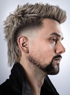 Faux Hawk Mullet, Hawk Mullet, Short Hair Mohawk, Trending Hairstyles For Men, Mohawk Haircut, Mohawk Mullet, Monochrome Makeup Look, Beard Styles Short