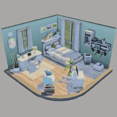 Sims 4 Green Bedroom, Sims 4 Mint House, Sims4 Bedroom Ideas, Sims 4 Room Ideas Bedrooms, The Sims 4 Bedroom, Sims4 Bedroom, Sims Room, Mint Green Bedroom, Mint House