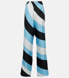 Onde Printed Silk Palazzo Pants in Multicoloured - Pucci | Mytheresa Chic Blue Silk Pants, Blue Silk Wide-leg Bottoms, Blue Silk Wide Leg Bottoms, Silk Palazzo Pants, Alexander Mcqueen Clothing, Printed Silk, Short Jumpsuit, Summer Accessories, Emilio Pucci