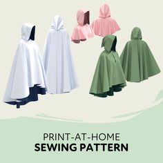 four different types of capes with the text print - at - home sewing pattern