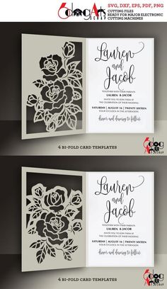 two wedding cards with roses on them and the word, love is in the air