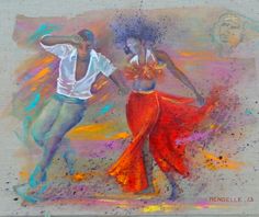 an artistic painting of two people dancing