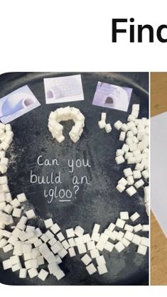 two pictures, one with marshmallows and the other with writing on it