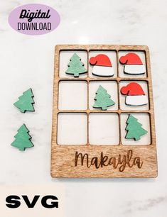 Christmas Tic Tac Toe board game SVG file/ Glowforge Laser cut files/ Kids personalized Gifts GLOWFORGE TESTED. The board measures 5.57 in W x 7.083 in H. You can adjust to the size you would like. This file is made out of 2 layers.  I used: *  1/8 inch Baltic Birch  Plywood from woodpeckerscrafts.com >> IMPORTANT: ALL MATERIALS CAN VARY IN THICKNESS FROM BATCH TO BATCH, so please be sure to measure your materials and adjust the settings of your laser if needed. ♦PERMISSIONS FOR USE♦ * All purch Glowforge Christmas Projects, Christmas Tic Tac Toe, Kids Personalized Gifts, Tic Tac Toe Board, Game Svg, Christmas Craft Fair, Laser Ideas