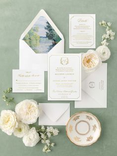 the wedding stationery is laid out and ready to be used