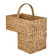 a large woven basket with handles on the front and back sides, in natural colors