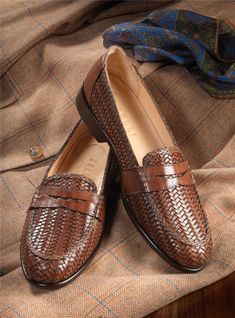 The Woven Loafer in Cognac - The Ben Silver Collection Formal Brown Woven Leather Loafers, Classic Formal Moccasins With Woven Sole, Formal Brown Loafers With Woven Sole, Brown Formal Loafers With Woven Sole, Classic Business Loafers With Woven Sole, Brown Business Loafers With Woven Sole, Elegant Brown Woven Leather Loafers, Classic Woven Leather Loafers, Formal Brown Moccasins With Woven Sole