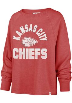 Make your way to the big game in this Kansas City ChiefsWomens Red Emerson Crew Sweatshirt! This Chiefs Long Sleeve Sweatshirt features a center front team name and logo. Stay warm and comfortable with this Womens KC Chiefs Chiefs Crew Sweatshirt. Long Sleeve Sweater With Ribbed Cuffs For Game Day, Red Sweatshirt With Ribbed Cuffs For Game Day, Red Tops With Ribbed Cuffs For Game Day, Kc Chiefs Shirts, Red Chief, Kansas City Chiefs Shirts, Chiefs Shirts, Chiefs Football, Kc Chiefs