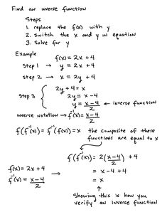 an exercise sheet with the formulas for finding and dividing functions in two different ways