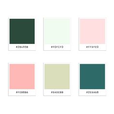 four different shades of green, pink and white