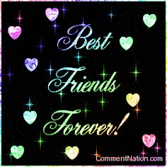 the words best friends forever written on a black background with colorful hearts and sparkles