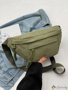 BirdinBag - 2023 Fashionable Canvas Crossbody Bag: Small, Trendy Underarm Waist Bag in Solid Colors Canvas Crossbody Bag, Underarm Bag, Waist Bags, Word Wrap, Womens Casual, Square Bag, Green Bag, Waist Bag, Army Green