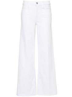 white cotton blend stretch-design denim high-rise belt loops classic five pockets ankle-length wide leg concealed fly and button fastening Latest Jeans, High Rise Wide Leg Jeans, Versace Outfit, Yoko London, Jeans White, Wide Leg Denim, Modern Bride, Slim Fit Jeans, Luxury Designer