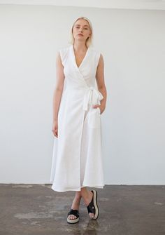 Shawl Collar Dress, Linen Wedding Dress, Dress Shawl, Natural Linen Dress, Linen Wrap Dress, Classic Capsule Wardrobe, Sleeveless Linen Dress, Sleeveless Wrap Dress, Dress With Shawl