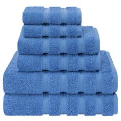 blue towels stacked on top of each other