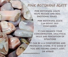 Metaphysical properties of pink botswana agate Pink Botswana Agate Meaning, Botswana Agate Meaning, Witch Business, Pink Botswana Agate, Agate Meaning, Witchcraft Books, Pink Chalcedony, Rock Minerals, Botswana Agate