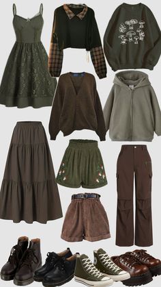 #goblincore #earthy #fall #autumn #outfit Earthy Thrifted Outfits, Comfy Goblincore Outfits, Ivycore Outfit, Peasantcore Fashion, Indie Autumn Outfits, Earthy Cute Outfits, Warm Earth Tones Outfit, Fall Goblincore Outfits, Harvest Festival Outfit Ideas