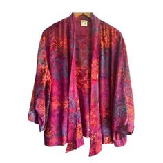 Our kimono jackets are popular because not only are they beautiful, but they make any outfit stand out. Wear a simple cami or top of various colors underneath and you are ready for any occasion. Spring Batik Print Long Sleeve Kimono, Fitted Silk Bohemian Kimono, Summer Batik Print Long Sleeve Kimono, Summer Long Sleeve Kimono With Batik Print, Long Sleeve Batik Print Kimono For Summer, Sunset Color, Sunset Colors, Batik Fabric, Kimono Jacket